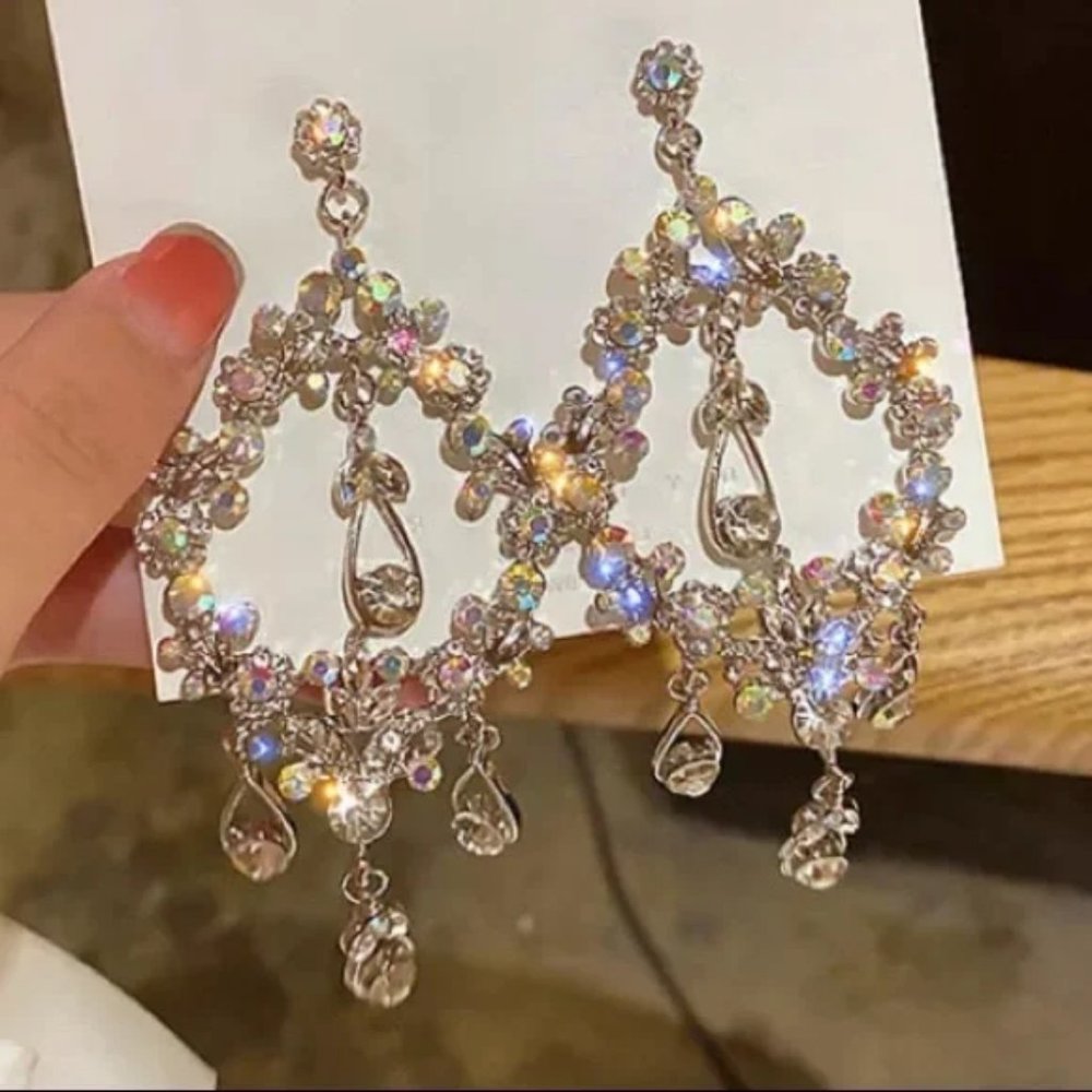 SOLD Fabulous Bridal Pageant Formal AB Crystal Chandelier Earrings - Picture 3 of 7